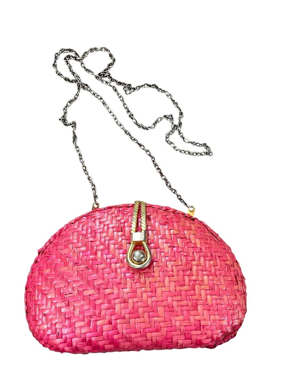 Vintage Pink Woven Rattan Shoulder Bag